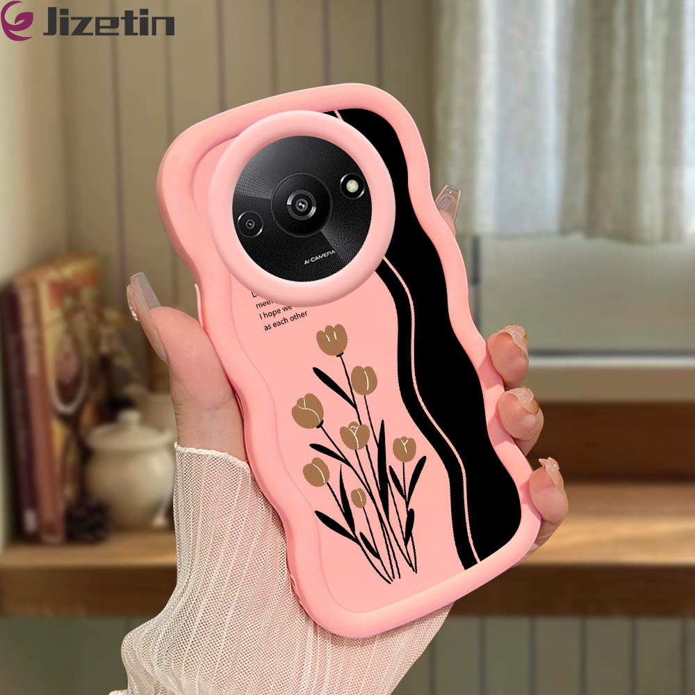 Jizetin for Redmi A3 A3x Back Cover Brown Tulip Macaron Bright Color Wavy Shape Soft Mobile Phone Cases. 