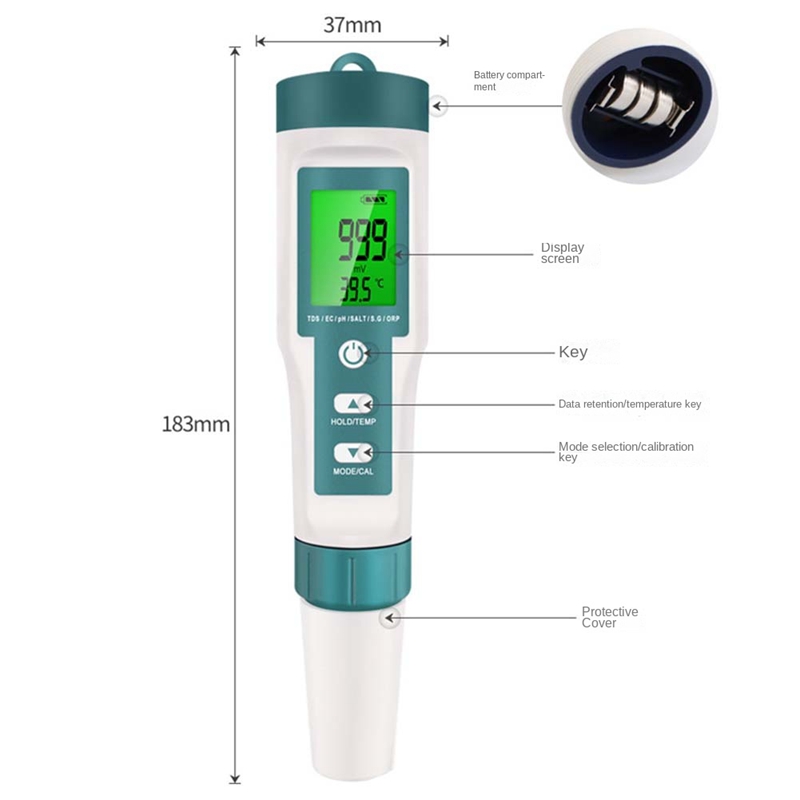 7 in 1 Digital Water Testing Kit PH/TDS/EC/Salinity/ORP/S.G/Temperature Meter Water Quality Measurement Tool