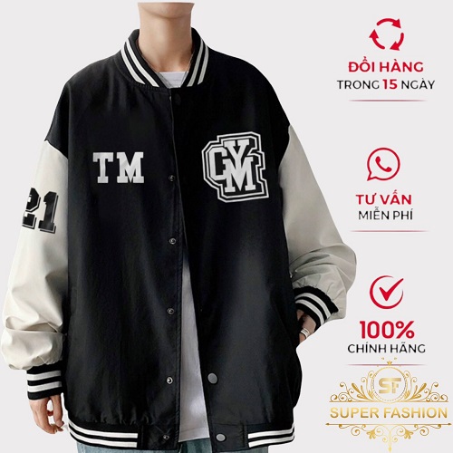 Áo Khoác Bomber Nam Nữ Vải Dù 2 Lớp Phối Chữ TM GYM Hot Trend Super Fashion
