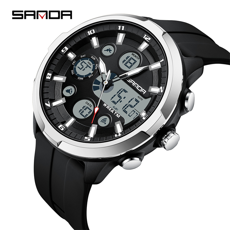 Sanda New Electronic Men Fashion and Leisure Watch Waterproof Night Glow Multi functional Watch SD9053.