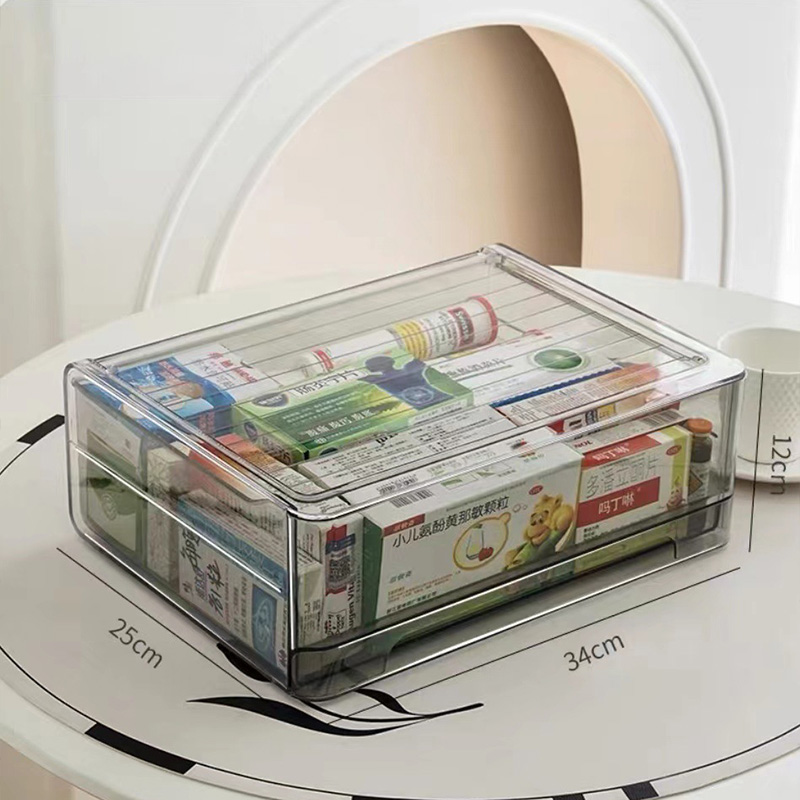 Medicine case Household medicine cabinet Multi-layer drawer storage box Superposition Medicine storage box Large storage box Dustproof cover Transparent medicine storage box