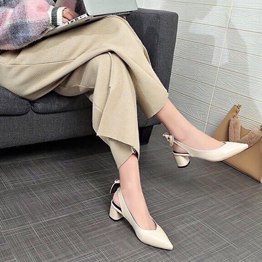 Giầy cao gót mũi nhọn 5 phân quai chun Nơ Mã LCC9