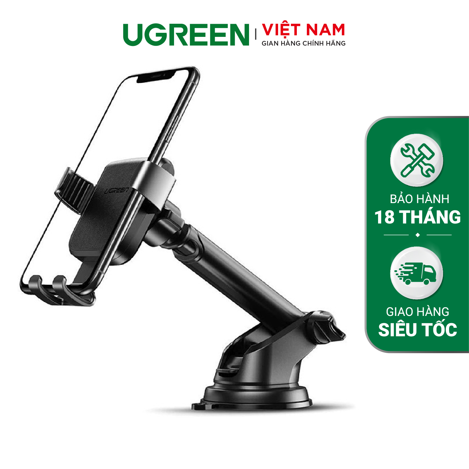 Giá đỡ điện thoại UGREEN LP200 - Chân hít mặt kính, kích thước màn hình 4.7 0 6.5 inch - Chống shock, rung lắc - Hàng phân phối chính hãng