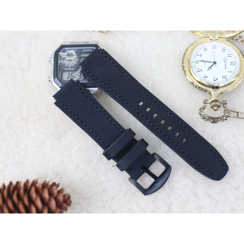 Dây da thay thế đồng hồ Casio AE1200 da bò sáp handmade