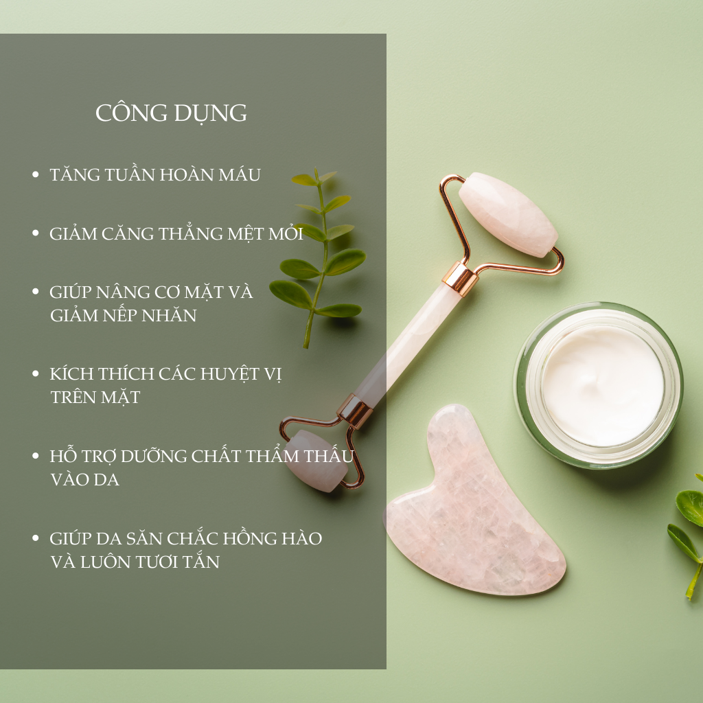 Combo Đá GuaSha và Đá lăn Massage mặt cao cấp màu hồng (Full Bộ)