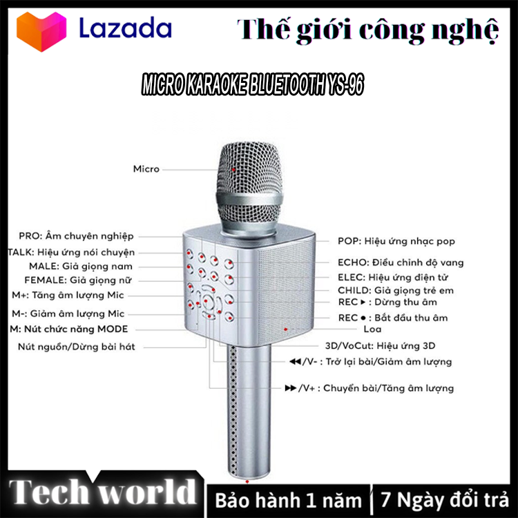 Micro Karaoke Bluetooth YS-96 Mic Karaoke Bluetooth Tích Hợp Thu Âm Live thumbnail