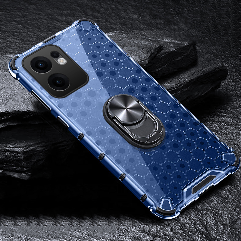 Phone Case for OPPO Reno 13 Pro Back Cover Clear Beehive Design Air Cushion Sorption Buckle Bracket Ring Transparent Casing for OPPO Reno 13F Cover Cases