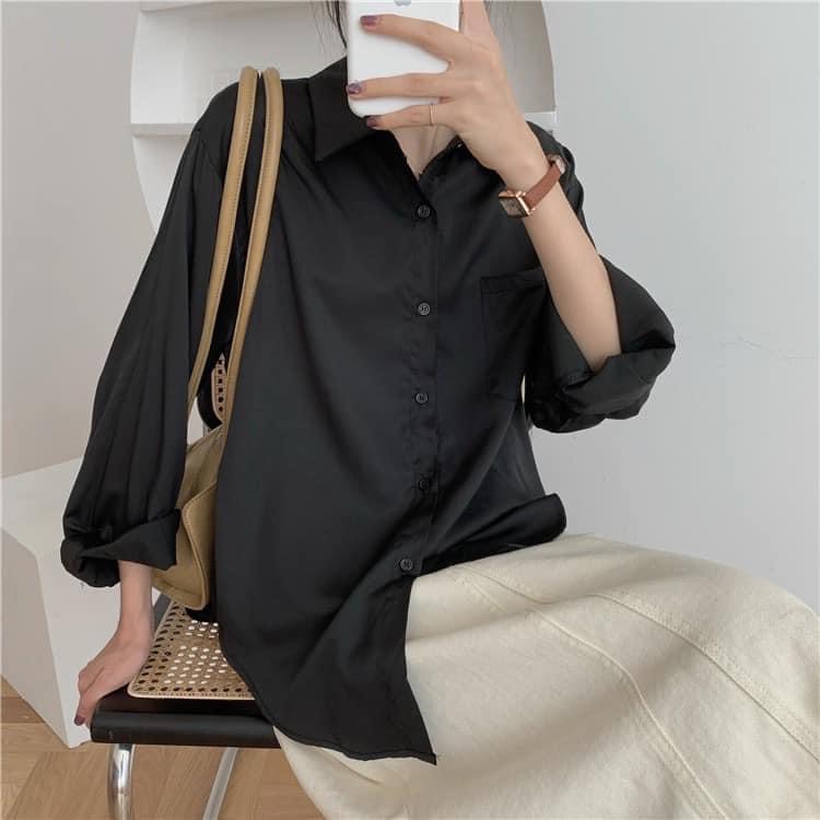 Áo sơ mi trơn dài tay unisex from rộng về nhiều màu, áo sơ mi trơn basic tay phồng, sơ mi trắng đi học, sơ mi công sở, sơ mi lụa ulzzang, sơ mi kiểu, áo sơ mi nữ thời trang hàn quốc, AMELIA