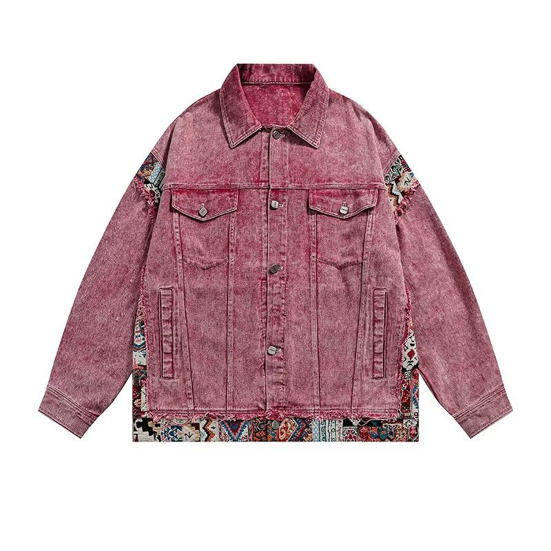 ASRV Pink denim jacket, loose slouchy jacket, vintage design feel niche patchwork top