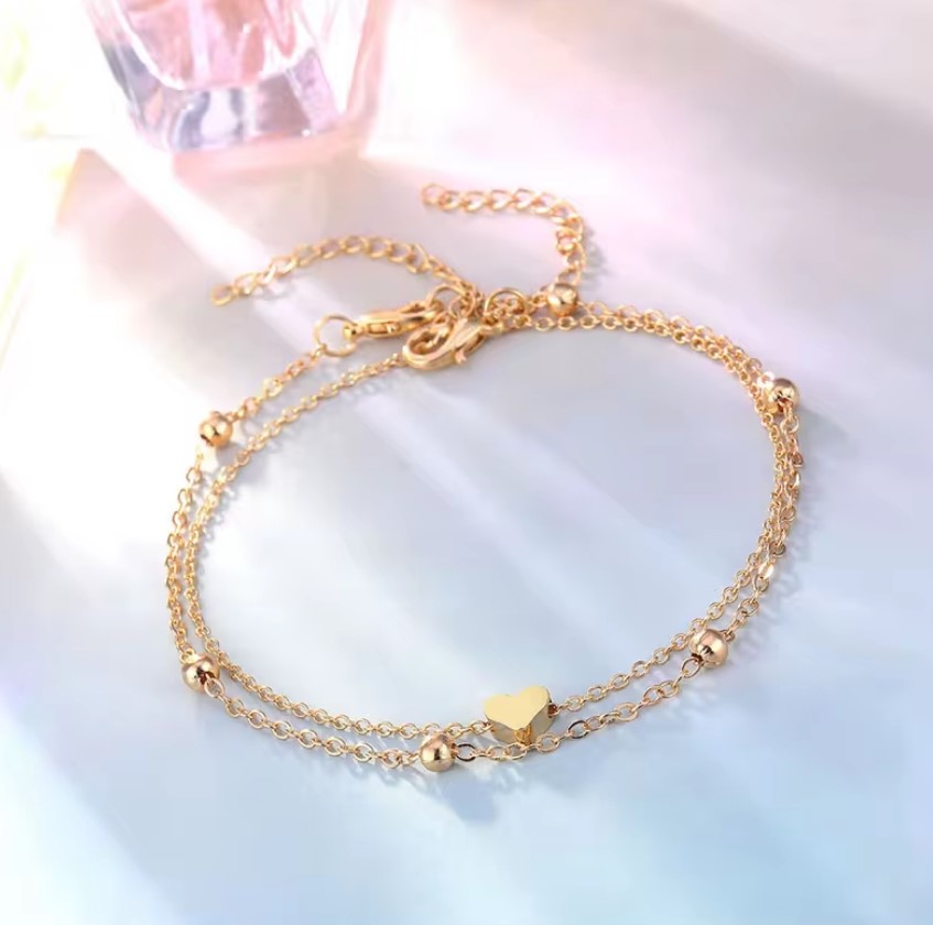 Women's Anklet Bohemian Layered Heart Anklet 2025 Summer Beach Anklets On Foot Ankle Bracelets For Women Leg Chain. 