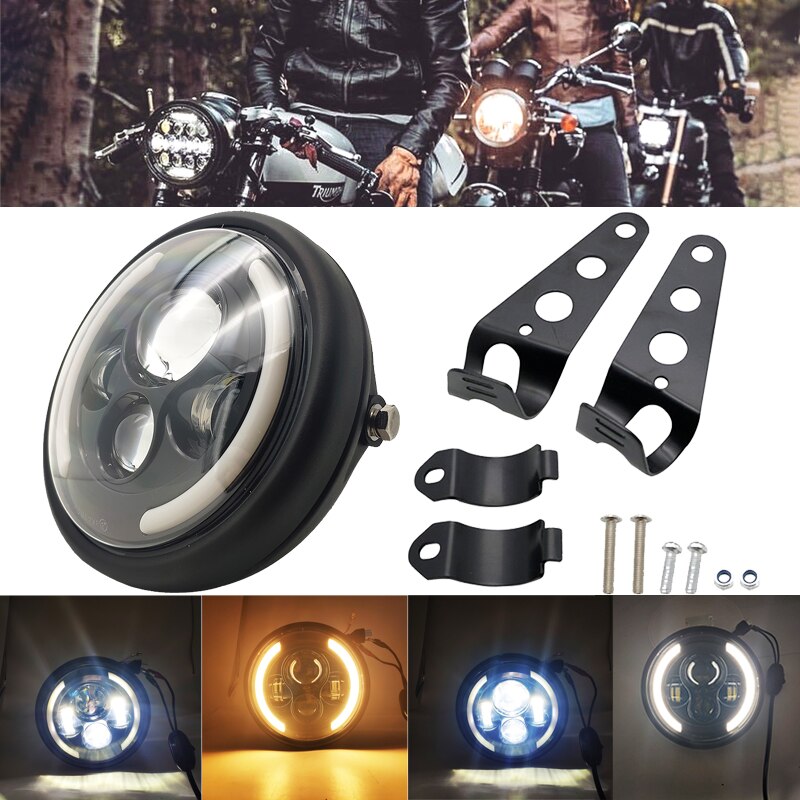 Đèn pha xe máy LED 7 inch Universal 7.5"Đèn pha tròn cho quán cà phê Racer Bobber Honda