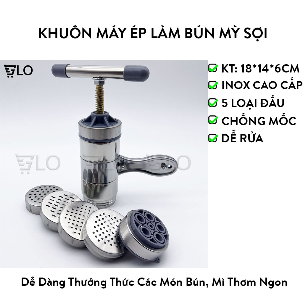 Khuôn máy ép làm bún tươi, mỳ sợi, mì nui mini 5 đầu cắt inox cho nhà bếp gia đình