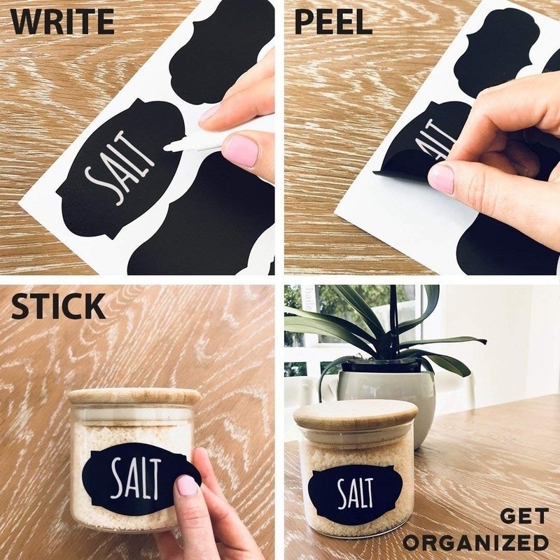 Haile 10-100 s Waterproof Chalkboard Labels Spice Organizer Label for Household Kitchen Jars Blackboard Stickers With White Pen. 