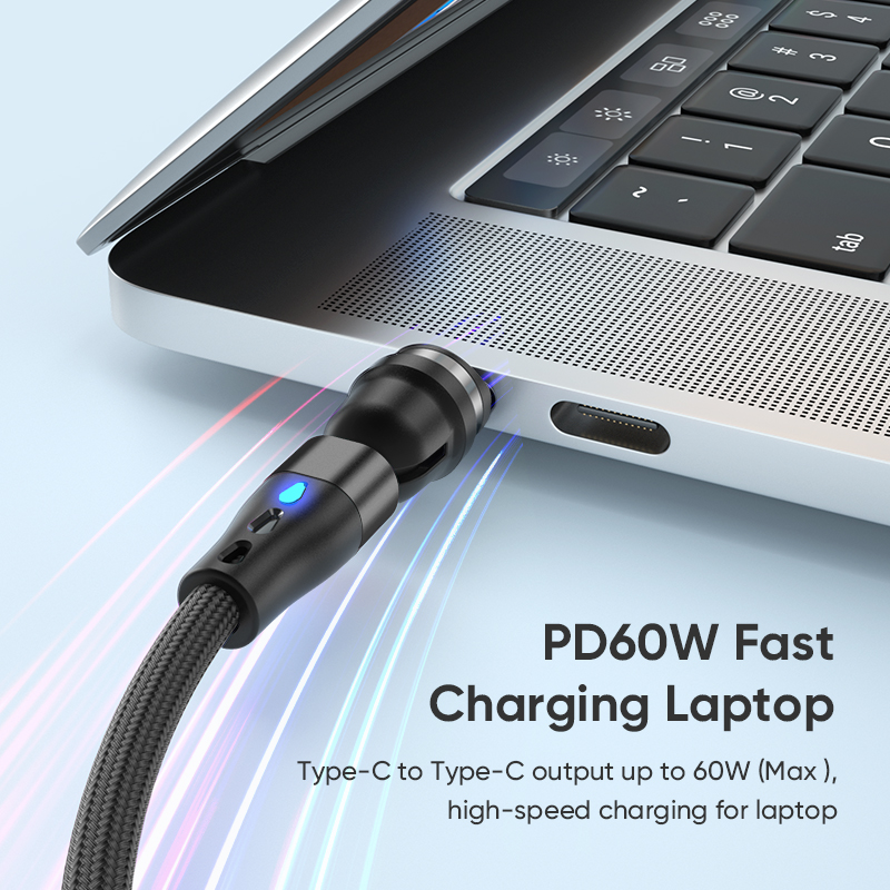 TBTIC 540 ° Rotatable 7-Pin Magnetic Fast Charging Data Cable PD Micro USB Type C For iPhone IPad OPPO Vivo 66W Charge Cable Car Gaming With LED Light