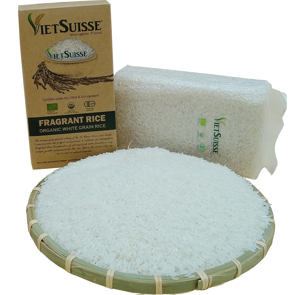 Gạo trắng xát dối hữu cơ VietSuisse 1kg- Gọa trắng hữu cơ-Cơm mềm dẻo, thơm nhẹ, vị ngọt