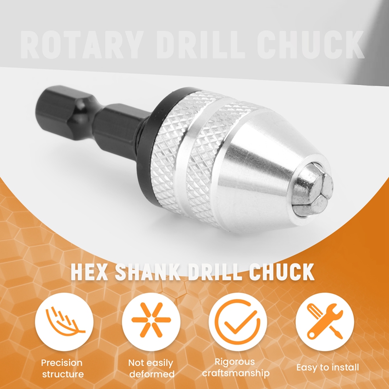 Silver+Black 6mm Keyless Drill Bit Chuck Quick Change Adapter Converter Hex