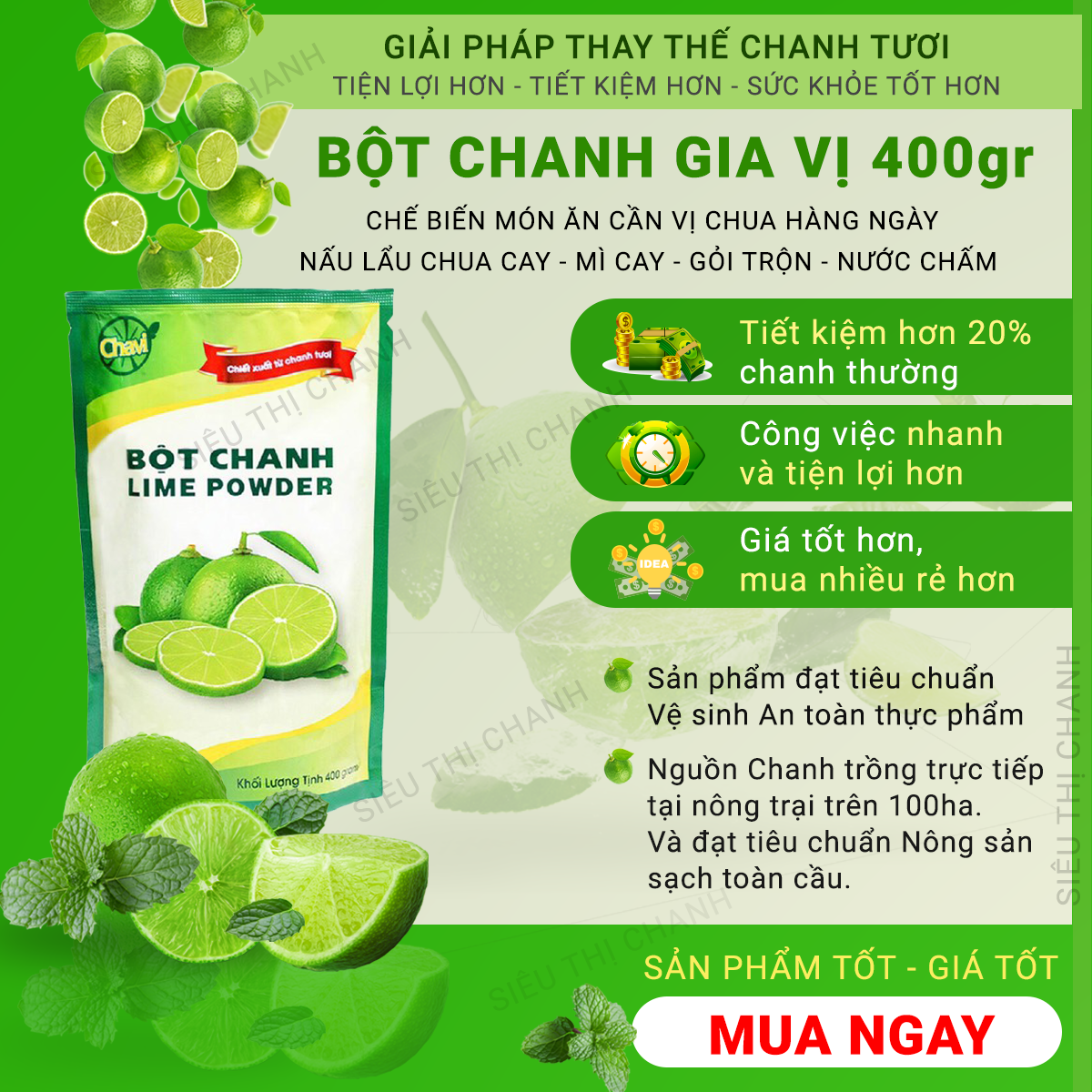 Bột Chanh Gia Vị CHAVI 400gr [NHÀ CUNG CẤP - Có Cam Kết]