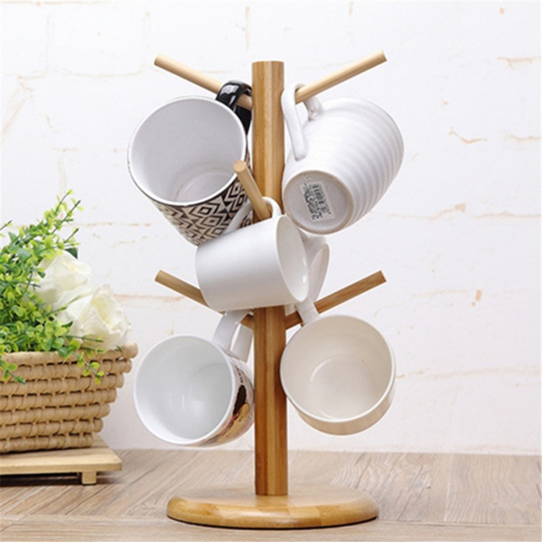 CUP WOODSTAND001- Portable Wood Mug Hanging Display Rack Drinkware