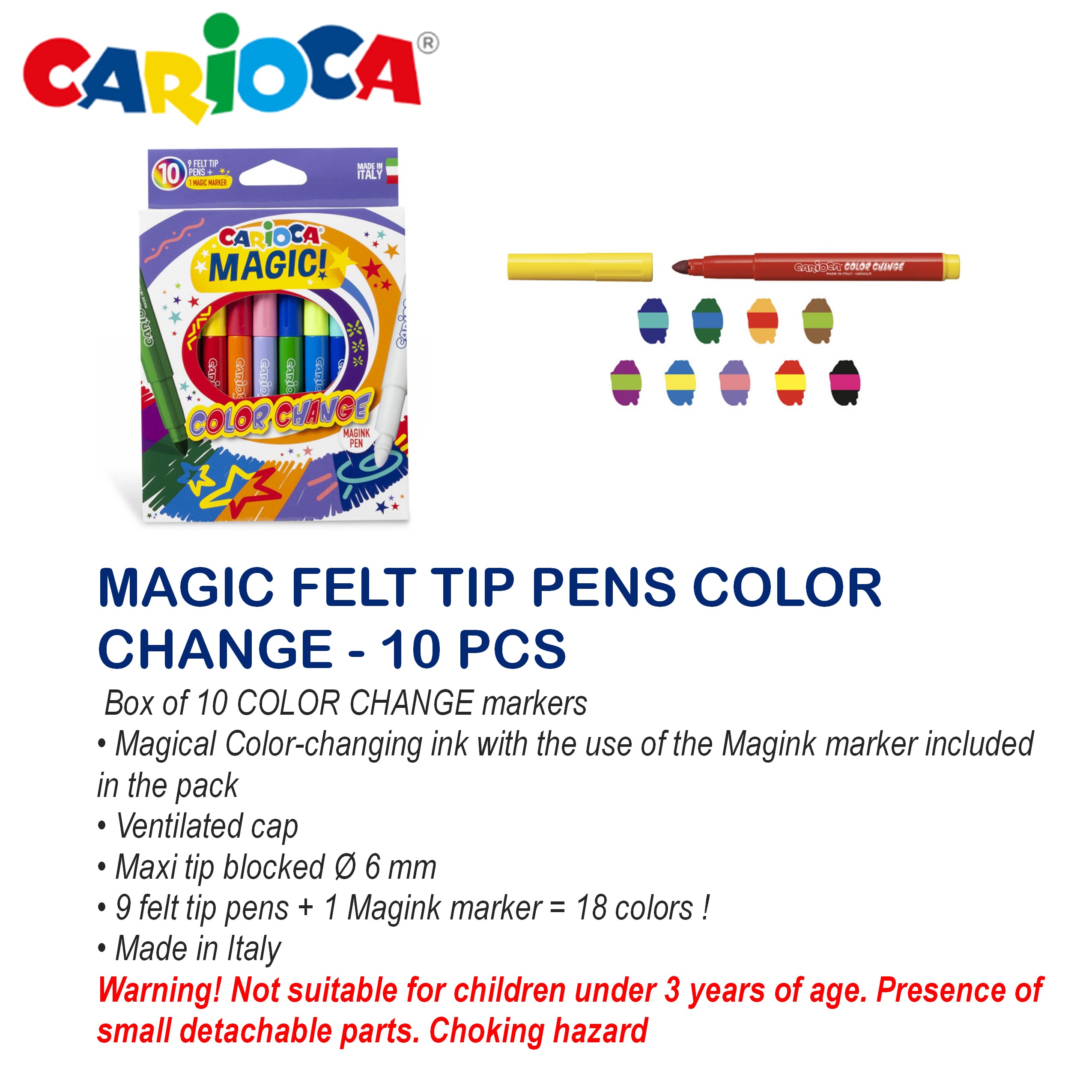 CARIOCA Magic Felt Tip Marker Pens Color Change 10 Colors 42737