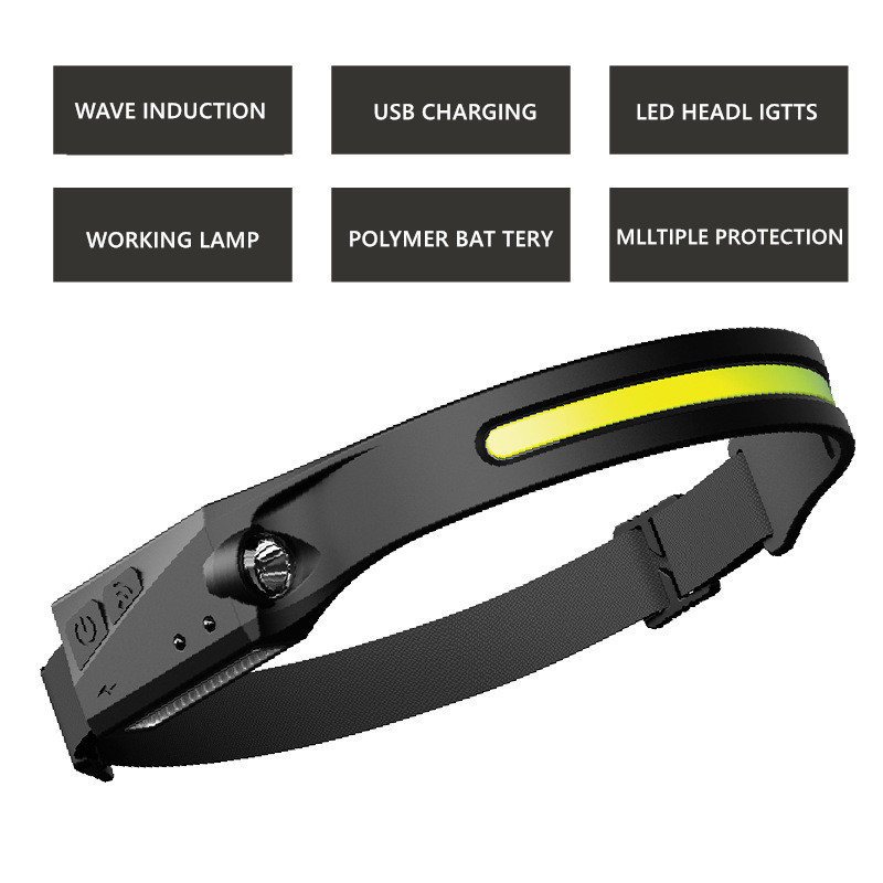 Đèn Pha Cảm Biến Đèn Pha LED COB Đèn Pin Sạc USB Pin 1200MAh Đèn Lồng Chạy Ban Đêm Làm Việc Ngoài Trời
