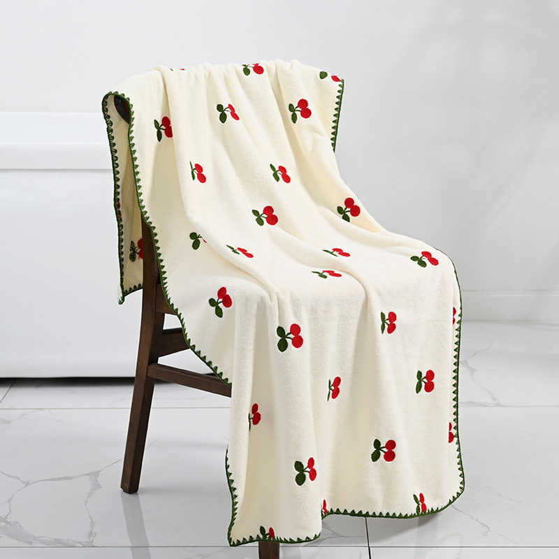Full screen embroidery bath towels, avocado pineapple strawberry embroidery bath towels, coral velvet absorbent, soft and no hair loss