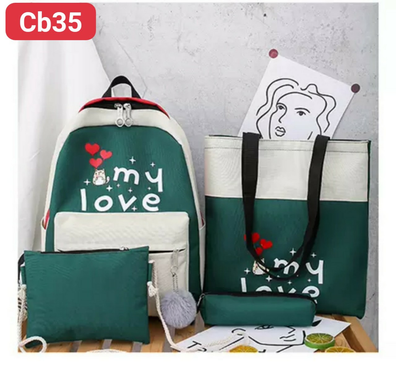 balo combo 4 món gấu dễ thương