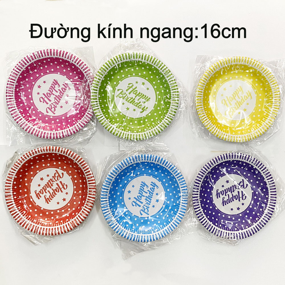 [HCM]Bộ 6 đĩa giấy trang trí sinh nhật chấm bi