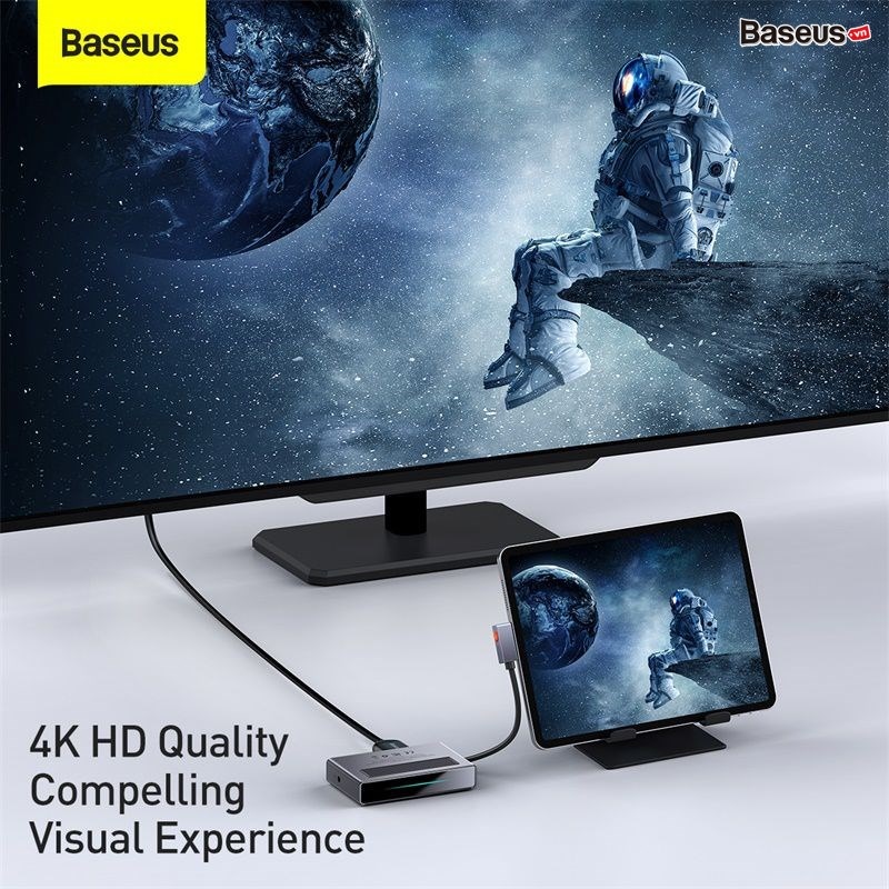 Hub chuyển đổi 6in1 Baseus Magic Multifunctional Type-C with a Retractable Clip Standard Edition (USB 3.0, SD/TF 3.0, HDMI 4K60Hz, 3.5mm, 100W)
