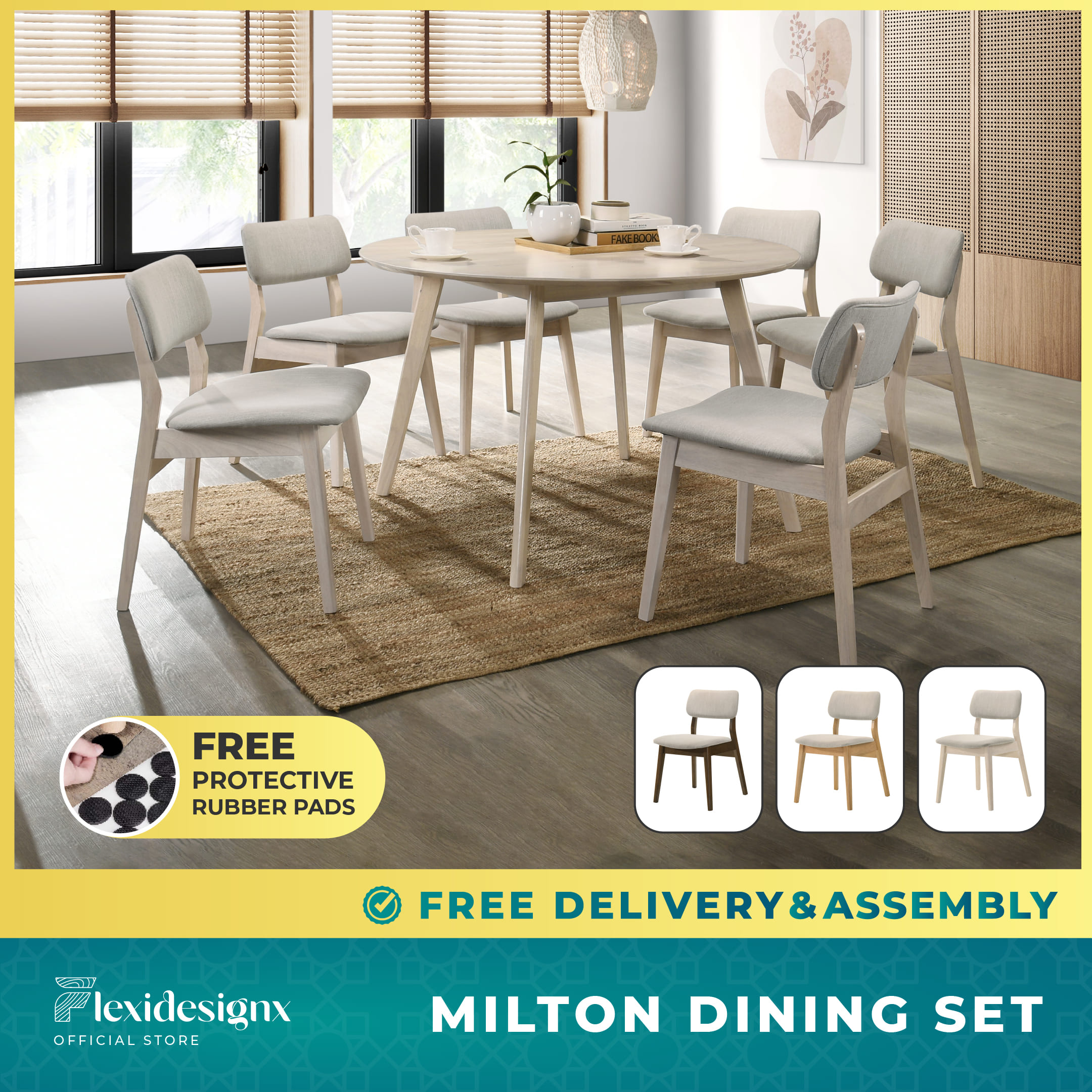 Dining Table 4/6 Pax Dining Chair Solid Wood Nordic Design 3 Color