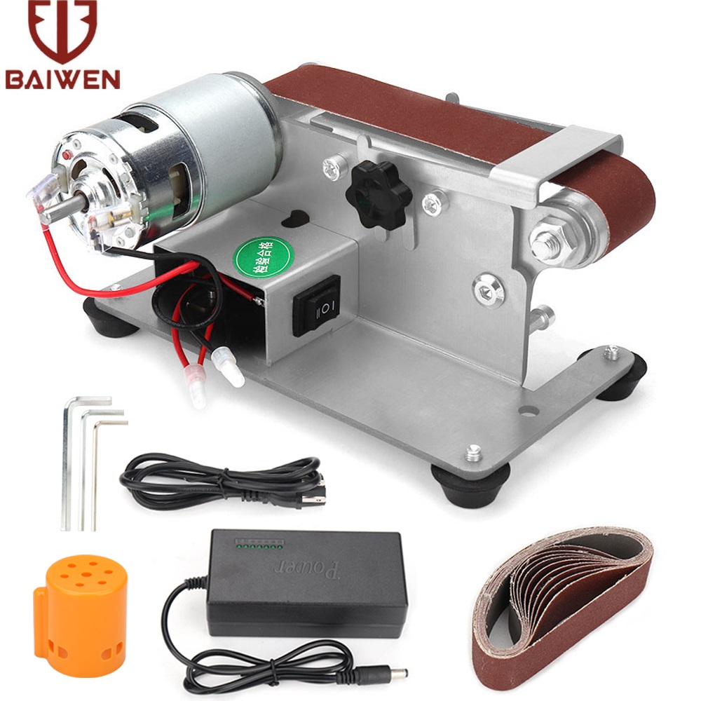 BAI WNE 110v-220V Mini Electric Belt Sander DIY Polishing Sanding Machine + 30x330mm Abrasive Belts, Sharpening Grinding Metal Aluminum Wood Plastic, Multifunctional Power Tool EU/US Plug