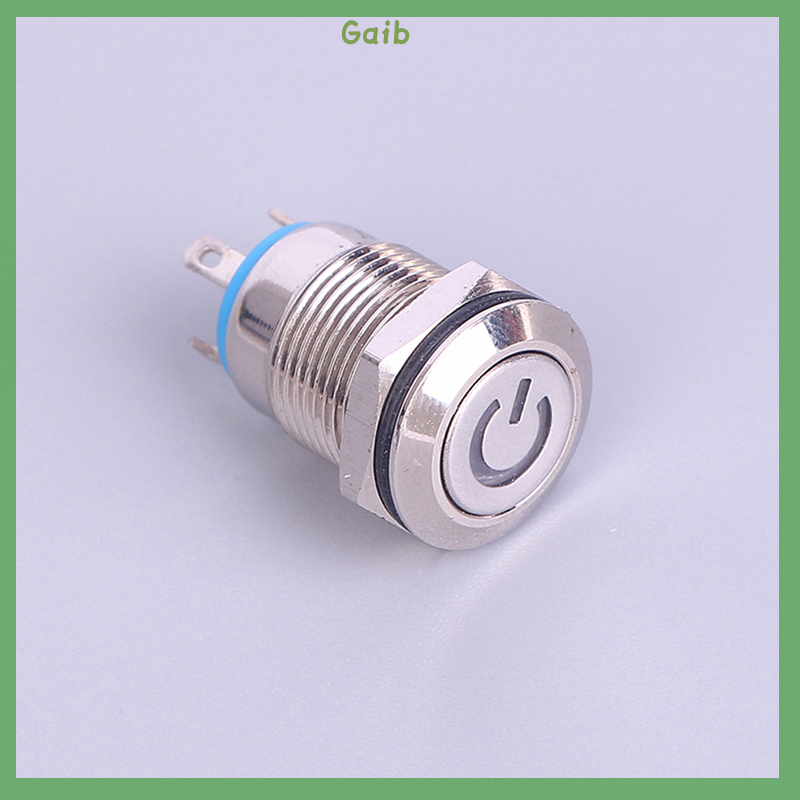 Gaib 12mm 12V Latching Push Button Black Metal LED Power Momentary Switch Waterproof.