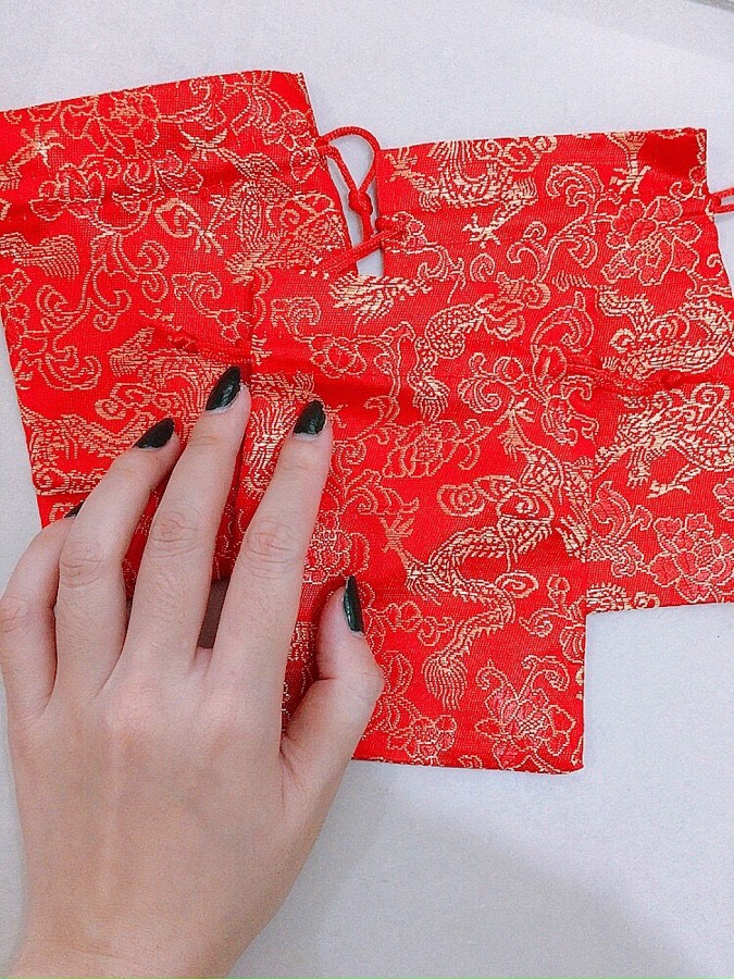 Túi gấm đỏ may mắn Long Phụng ( rồng phượng ) size 9*13