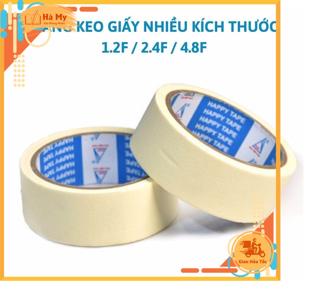 Băng Keo Giấy 1.2cm 2.4cm và 4.8cm Băng Dính Giấy Dài 16 Mét Dùng Ghi Chú, Dễ Dàng Sử Dụng