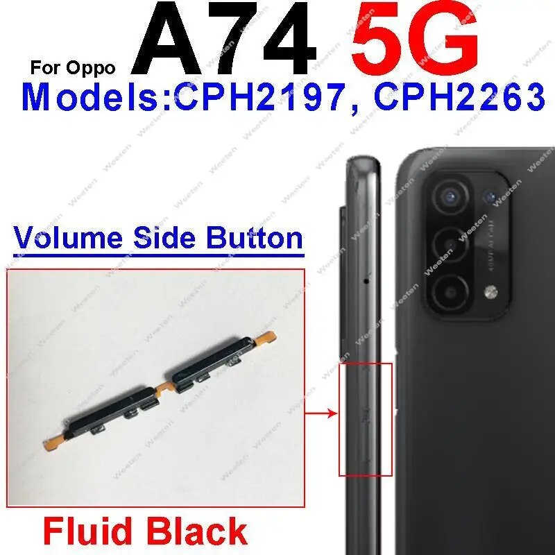 Power Button + Volume Side Button For OPPO A53 A53S A54 A54s A74 4G/5G Up Down Volume Power Side Keys Flex Cable Parts. 