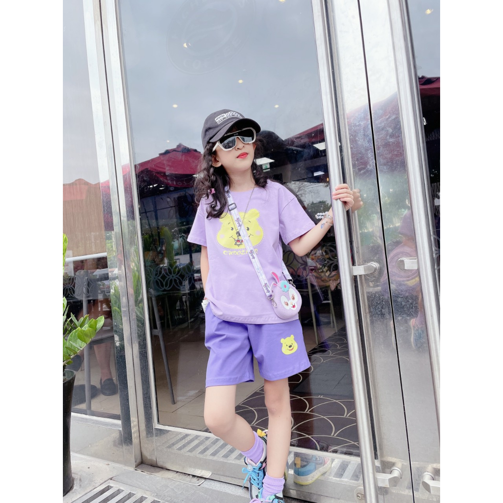 Set Đồ Đôi Mẹ Và Bé Gái TÍM GẤU POOH DB033