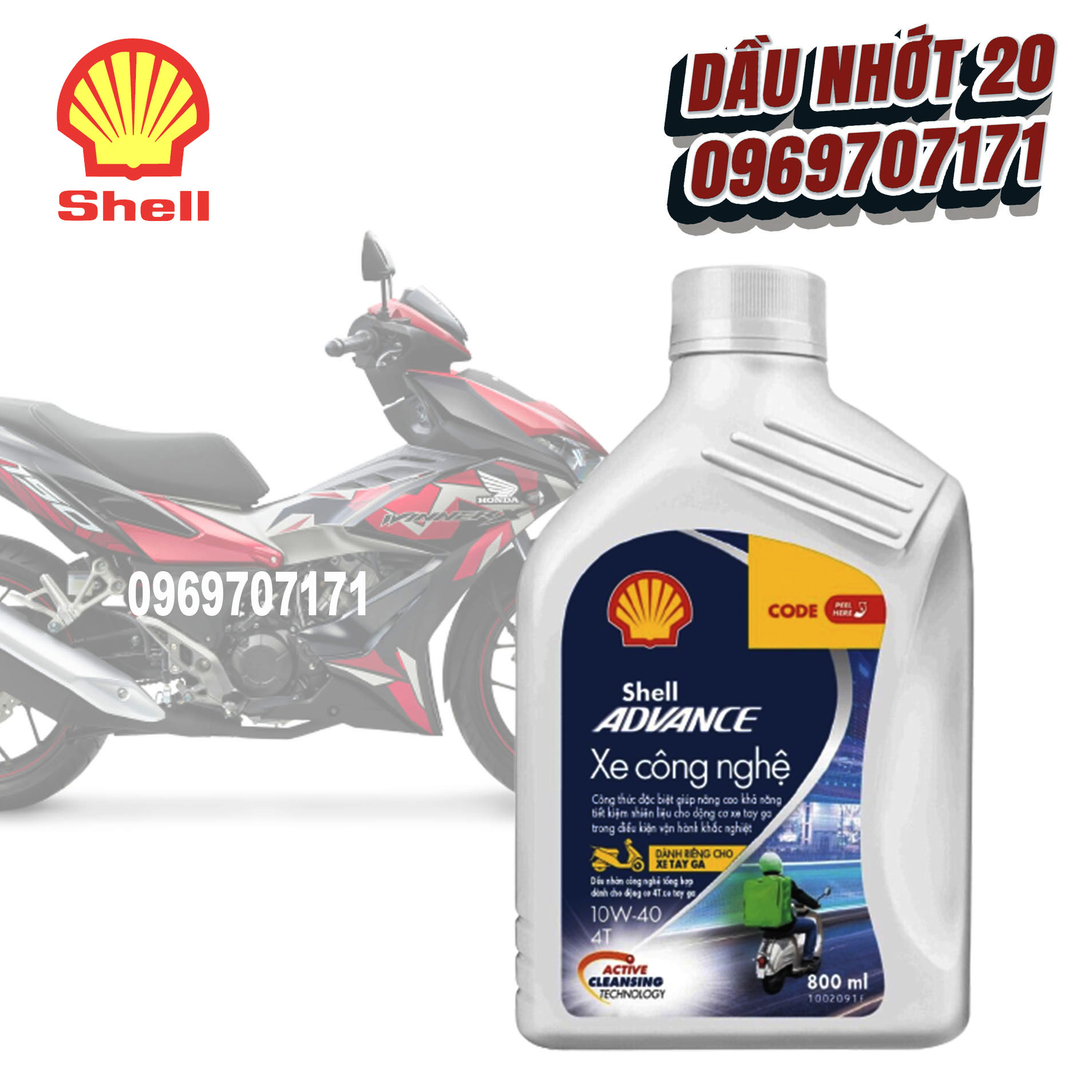 [Tặng thẻ nạp 50k] Dầu nhớt 4T Shell Advance TECHBIKE xe công nghệ 10W40 0.8L