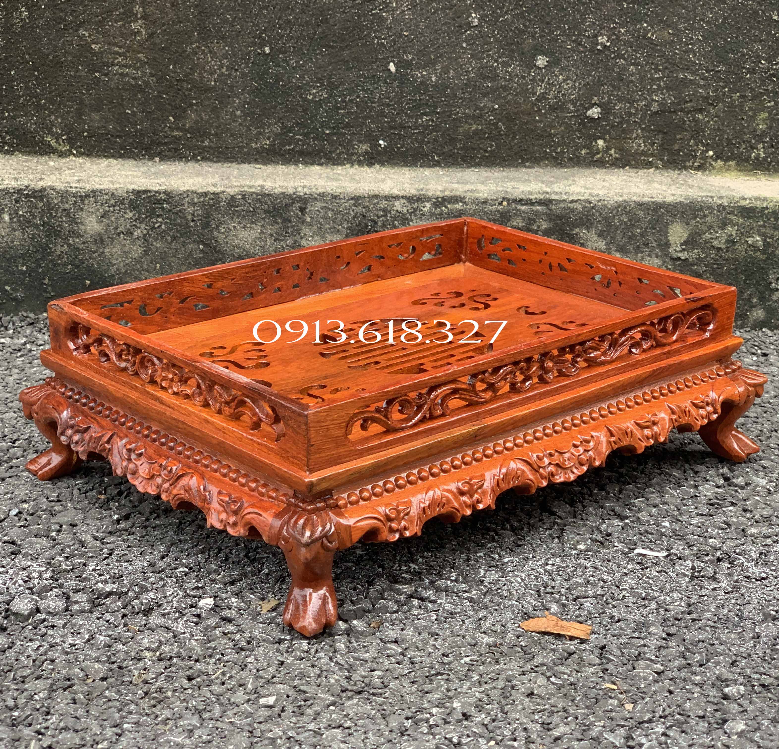 Khay Trà Chạm Rồng Chầu Gỗ Hương cao cấp cỡ khay 38x28