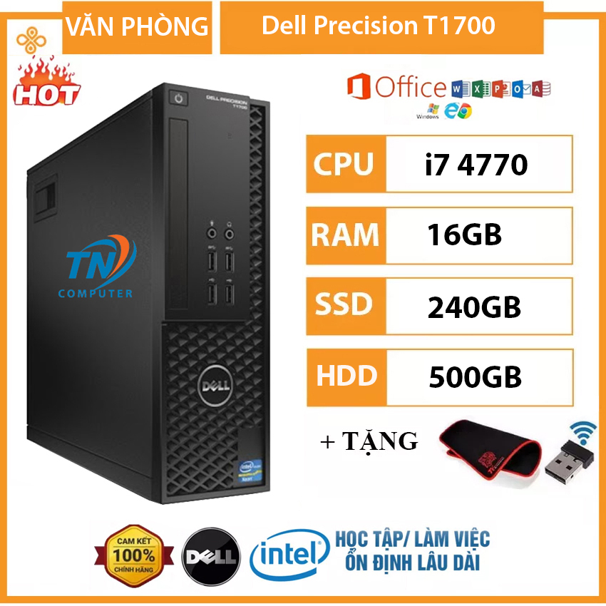 Máy trạm dell precision t1700 sff cấu hình core i7 4770 ram 16gb ssd 240gb + hdd 500gb , tặng usb thu wifi và bàn di chuột, case máy tính để bàn, máy tính đồng bộ dell, máy tính văn phòng, học tập, live stream. bảo hành chính hãng
