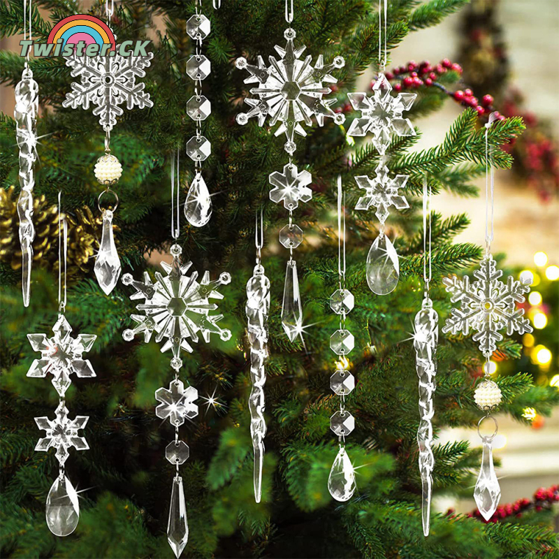 10 PCs Christmas Tree Decoration Crystal Ornaments Hanging Acrylic ...