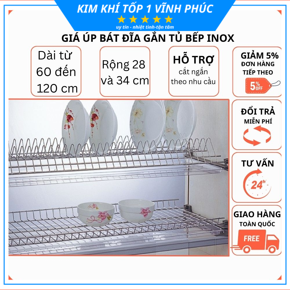 Giá kệ để úp bát đĩa chén ly lắp tủ bếp inox