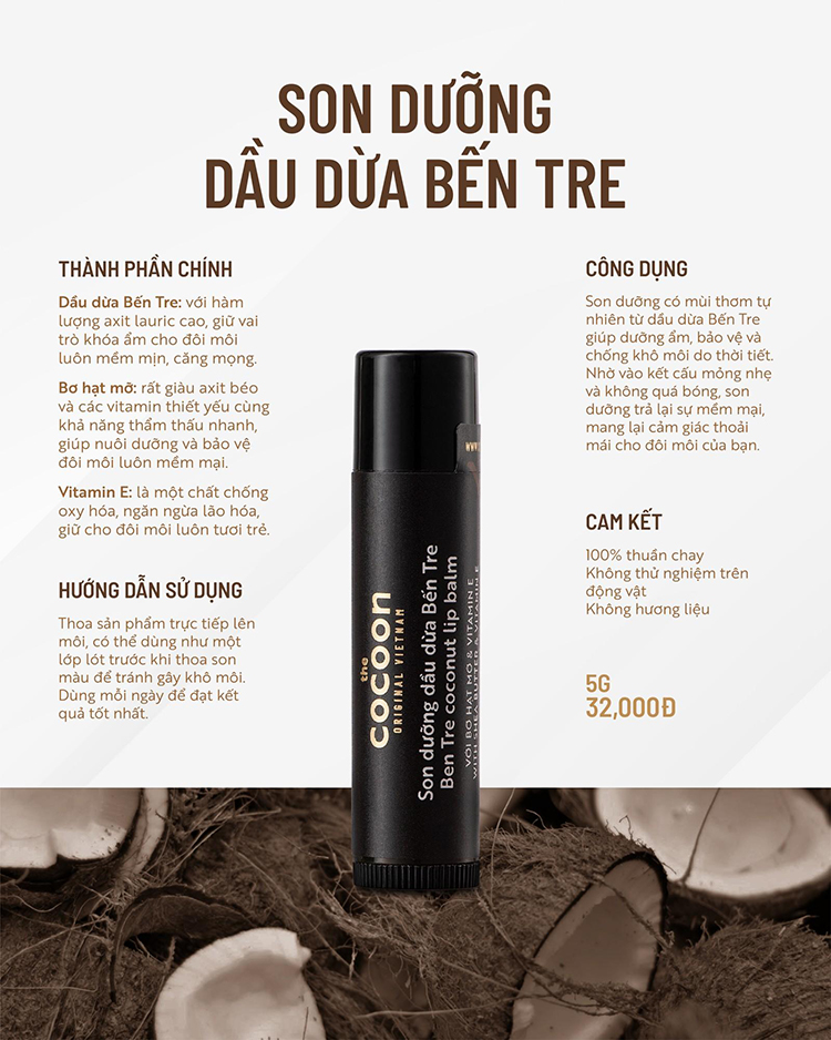 Son dưỡng môi Cocoon  dầu dừa Bến Tre 5g