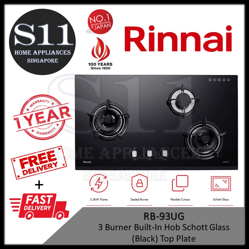 Rinnai RB93UG 3 Burner Built in Schott Glass Gas Hob Cast-Iron *FAST  DELIVERY | Lazada Singapore