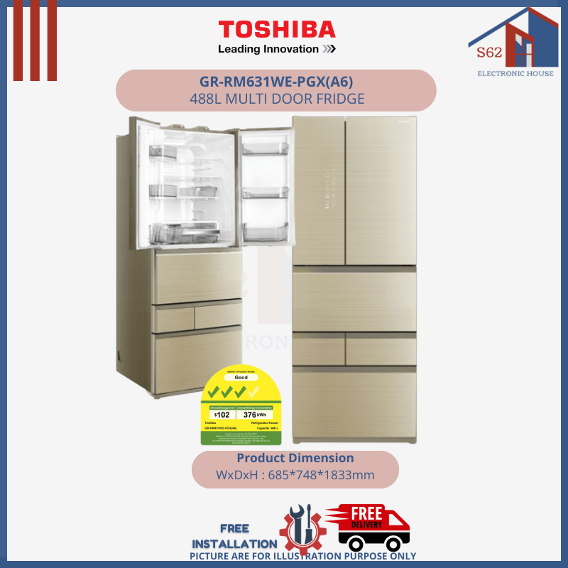 TOSHIBA GR-RM631WE-PGX(A6) 488L MULTI DOOR BOTTOM FREEZER