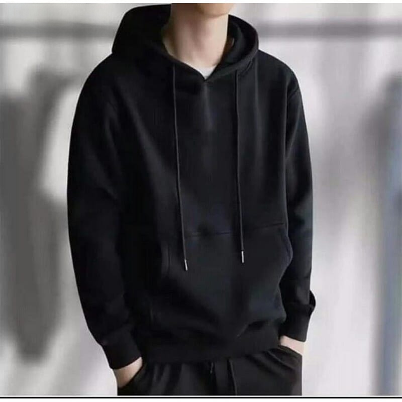 Latest Plain Black Hoodie For Men