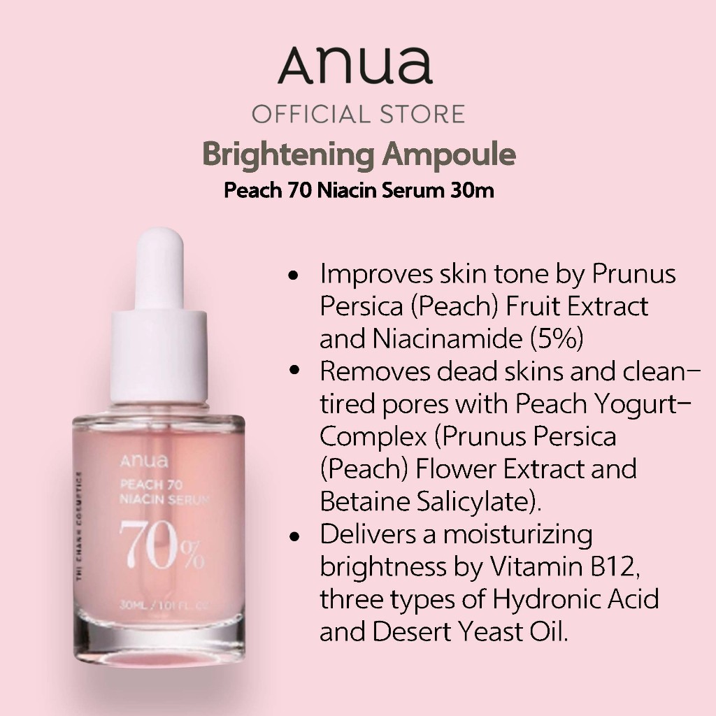 Anua Peach 70 Niacinamide Serum for face brightening facial whitening serum essence 30ml