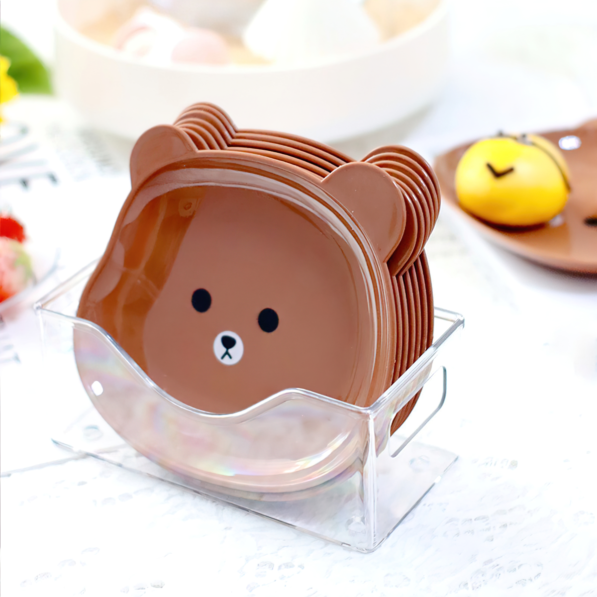 Đĩa nhựa hình gấu đựng thức ăn vặt tiện lợi, đĩa nhựa trang trí decor bàn ăn có khay đựng CINDYHOME Y