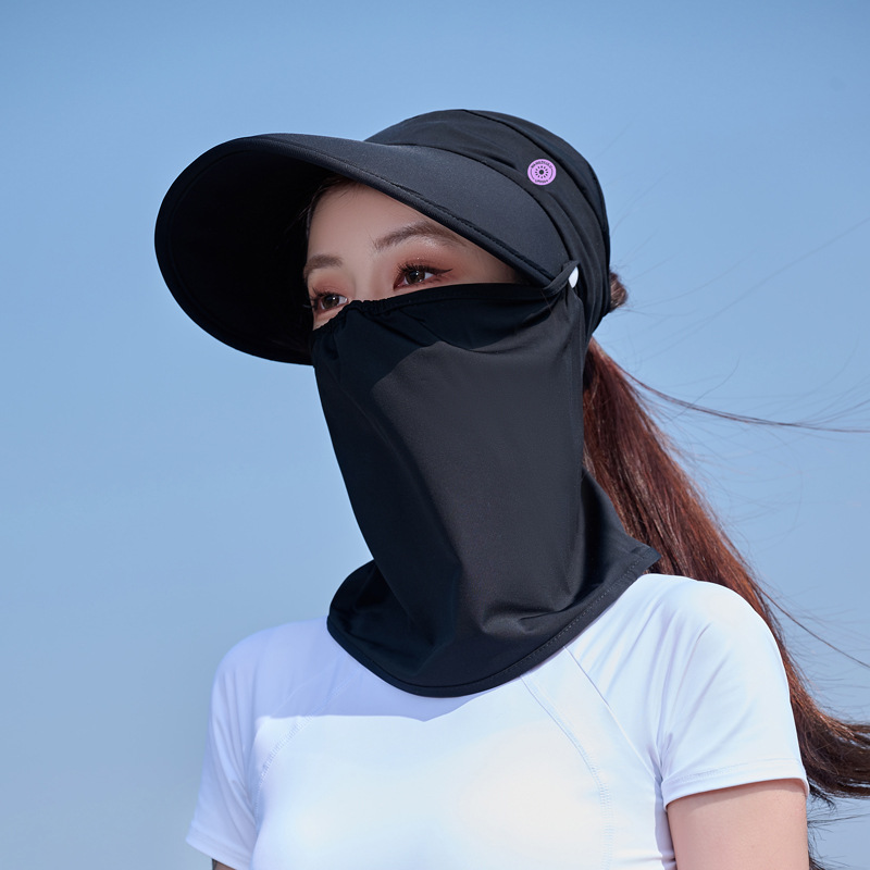 SBART Sunscreen hat for ladies with empty top UV protection large brim nylon ice silk face protector sun visor hat