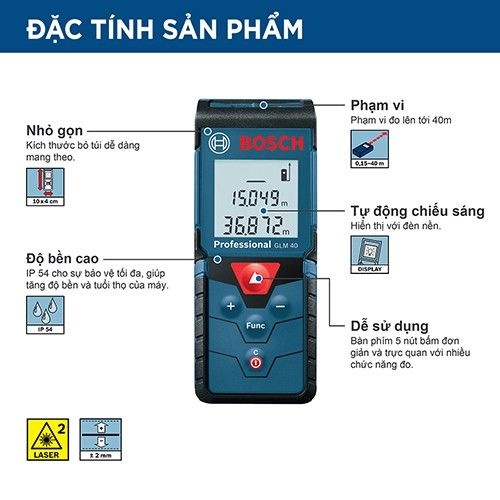 Máy đo kiểm tra khoảng cách laser Bosch GLM 40