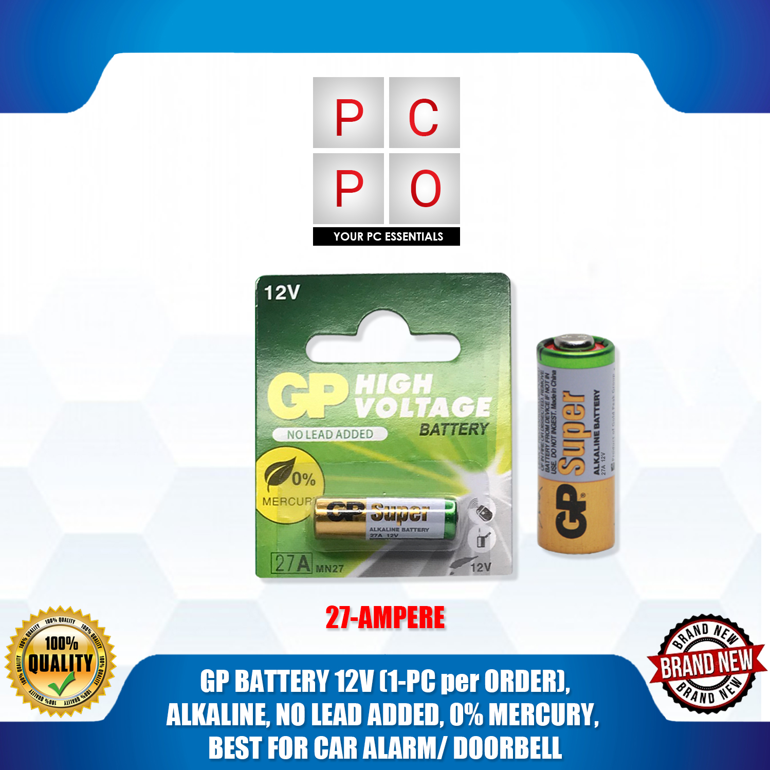 GP BATTERY 12V (1PC per ORDER), ALKALINE, NO LEAD ADDED, 0 MERCURY