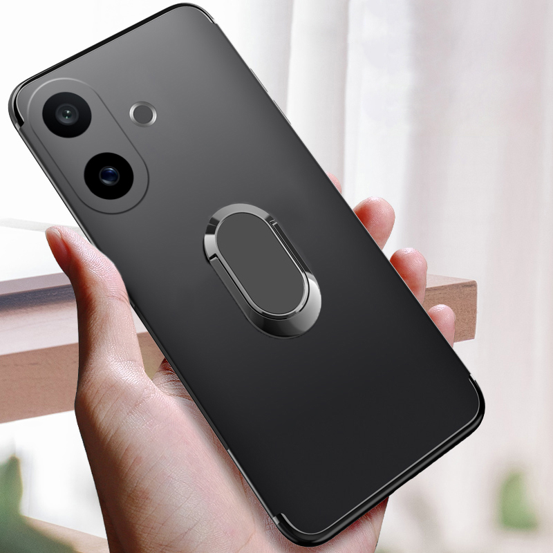For VIVO V60 Lite Phone Case Soft Silicone Metal Ring Kickstand Bracket 360 Degree Rotation Car Holder for Vivo V60 Lite Cover Casing HP